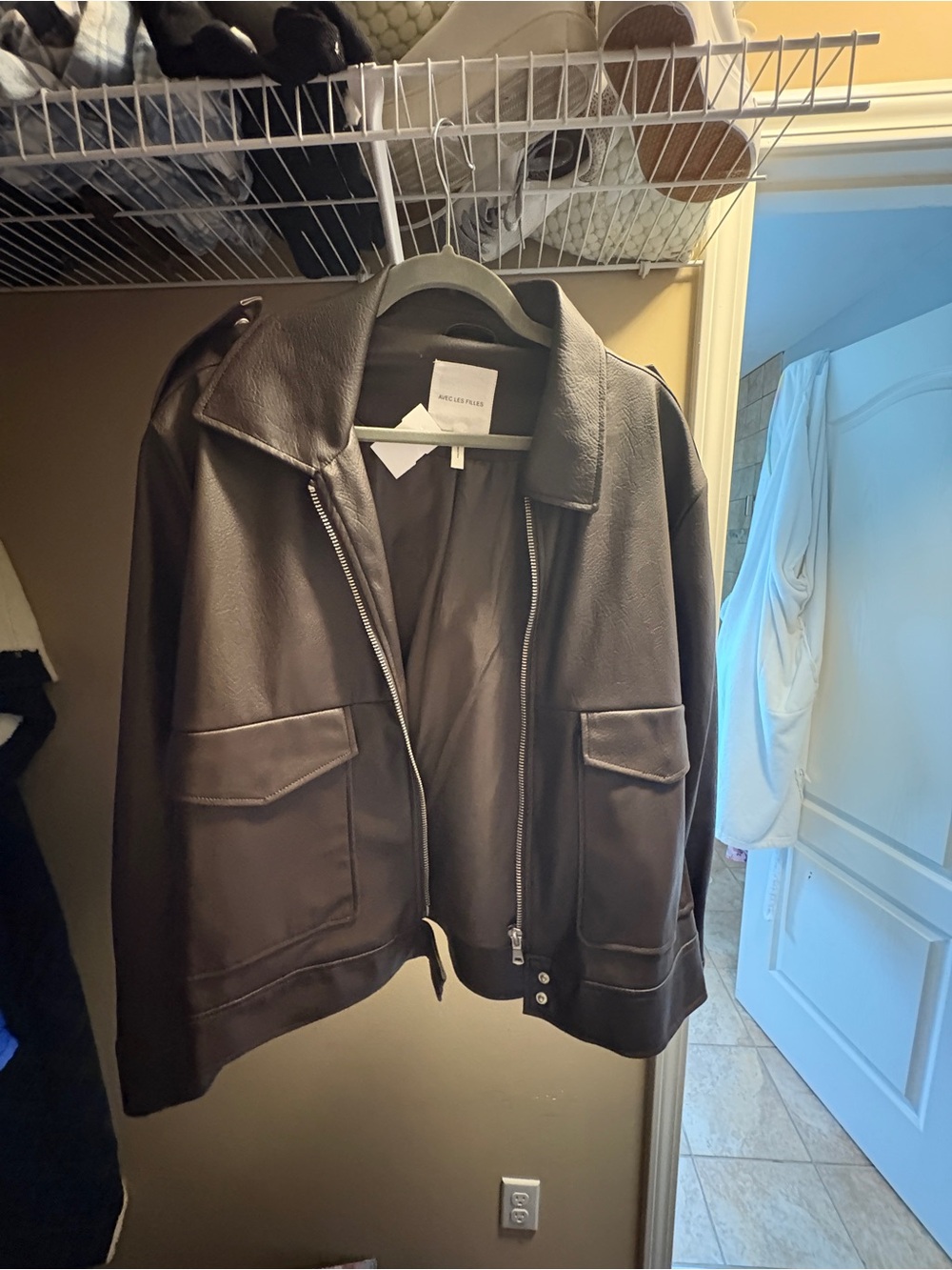 Avec Les Filles Dark Brown Leather Zip Front Jacket
